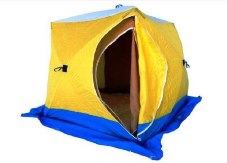 Палатка рыбака Стэк "КУБ", трехместная, двухслойная, цвет: голубой, желтый, синий