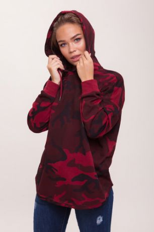 Толстовка URBAN CLASSICS Ladies Oversized Camo Hoody женская (Burgundy Camo, S)