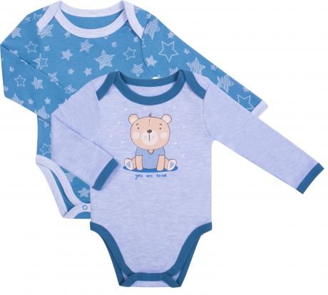 Боди с длинным рукавом детское Be2Me «Sweet bear» 2 шт., голубое меланж и синий с рисунком звезды