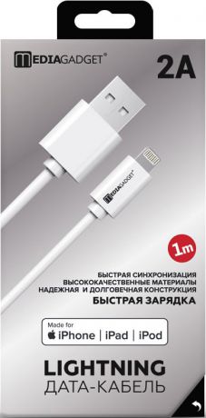 Дата-кабель MediaGadget NL-002M USB-Lightning Apple MFI 1м White