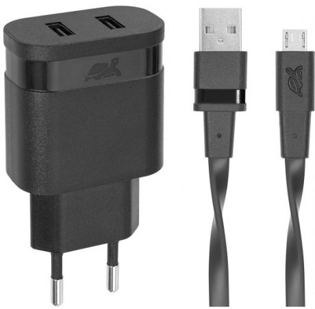 СЗУ Rivacase VA4122 2USB 2.4A + дата-кабель USB-Type-C Black