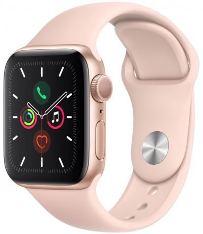 Apple Watch Series 5, 40 мм, корпус из алюминия цвета «розовое золото», спортивный ремешок цвета «розовый песок»