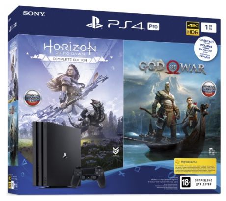 PlayStation 4 Pro 1Тб + Horizon Zero Dawn+ God Of War (черный)