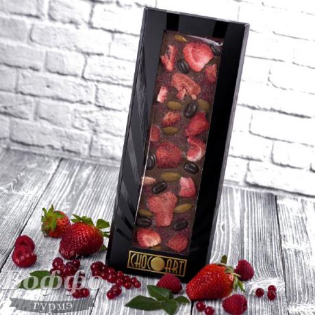 Молочный шоколад ручной работы 35% с добавлением ягод, миндаля и декора из горького шоколада (100 г)