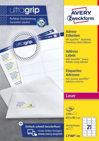 Адресные бумажные этикетки быстрого отклеивания QuickPEEL L7160-100