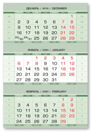 Календарные блоки Европа металлик, Микро 1-сп, зеленый, 2020