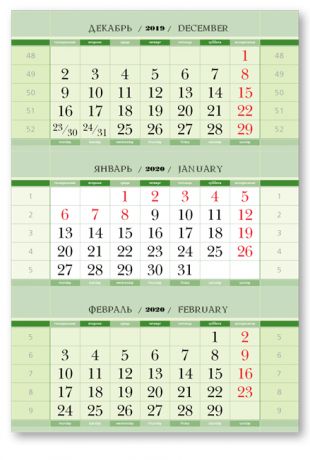 Календарные блоки Классика, Мини 1-сп, зеленый, 2020