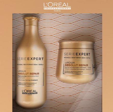 L'Oreal Professionnel, Набор для поврежденных волос (шампунь + маска) Absolut Repair Lipidium, 300/250 мл
