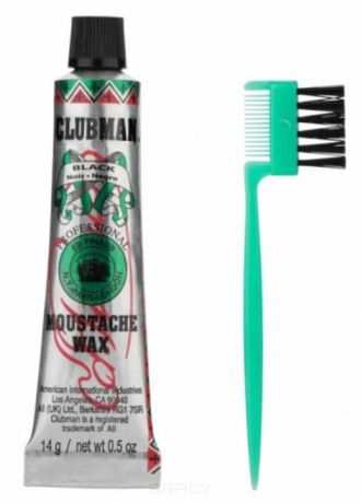 Clubman, Воск для укладки и подкрашивания бороды с щеточкой Moustache Wax Black, 15 мл (4 цвета), 15 мл (черный)