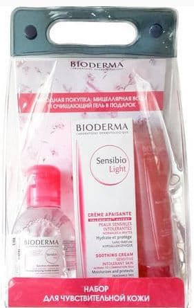 Bioderma, Набор: Лайт крем + мицелярная вода + гель для умывания Биодерма Сенсибио, 40/100/45 мл