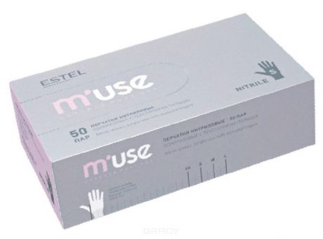 Estel, M’Use Перчатки нитриловые одноразовые с текстурой на пальцах, розовые, Эстель, 50 пар/уп (4 размера), 50 пар/уп, размер L