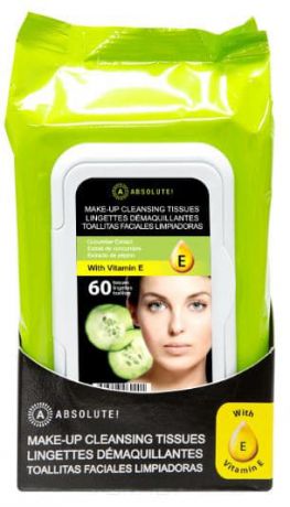 Absolute New York, Влажные салфетки для удаления макияжа Absolute! MakeUp Cleansing Tissue (5 видов), 60 шт/уп, 60 шт. Cucumber
