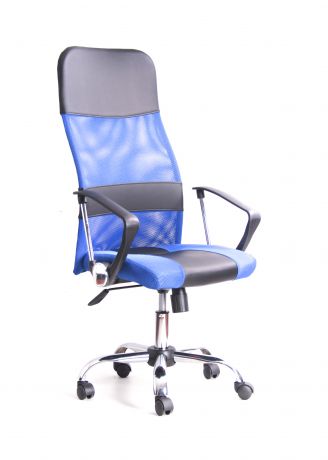 Кресло Recardo Smart Синий сетка/кожа, 120кг, газлифт/качание/откидывание