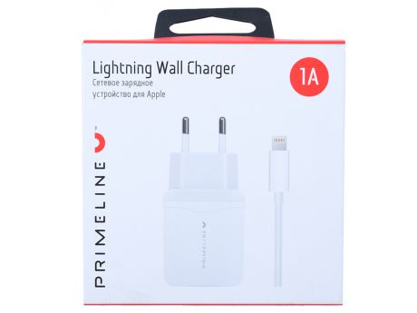 Зарядное устройство USB Prime Line 2323 1A + кабель Apple lightning 8-pin, 1.2м, белый