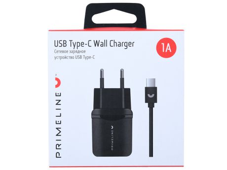 Зарядное устройство USB Prime Line 2324 1A + кабель Type-C, 1.2м, черный