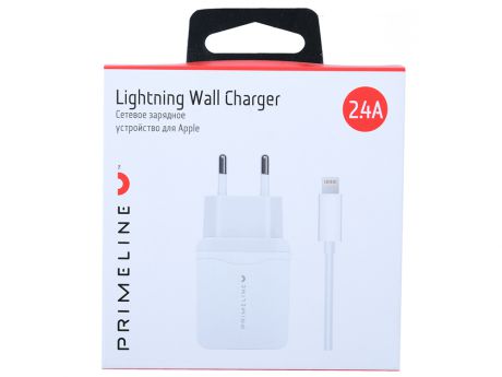 Зарядное устройство Prime Line 2327, 2xUSB, 2.4A + кабель Apple lightning 8-pin, 1.2м, белый