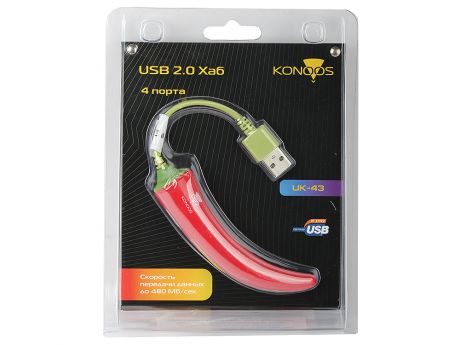 Концентратор USB 2.0 Konoos UK-43 "Перец" (4 порта)