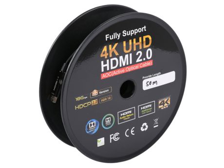 Кабель HDMI Gembird CCBP-HDMI-AOC-50M v2.0, 50 м, черный позолоченные разъемы, нейлоновая оплетка
