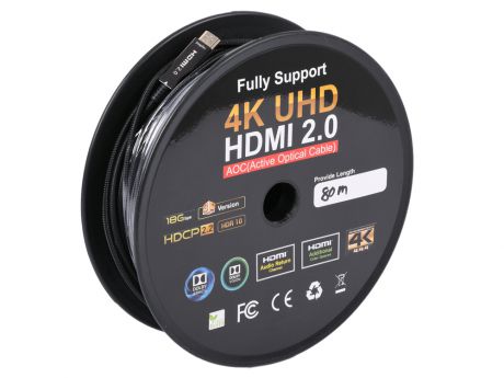 Кабель HDMI Gembird CCBP-HDMI-AOC-80M v2.0, 50 м, черный позолоченные разъемы, нейлоновая оплетка