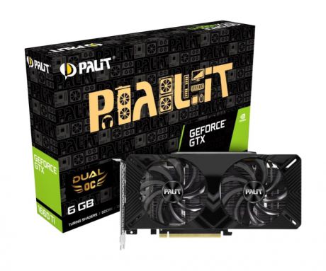 Видеокарта Palit GeForce GTX 1660 Ti PA-GTX1660Ti DUAL OC 6G 6Gb 1500 MHz NVIDIA GTX 1660 Ti/GDDR6 12002Mhz/192bit/PCI-E 16x/DP, HDMI, DVI