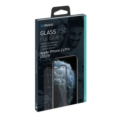Защитное стекло 2.5D Deppa Full Glue для iPhone 11 Pro (2019), 0.3 мм, черная рамка