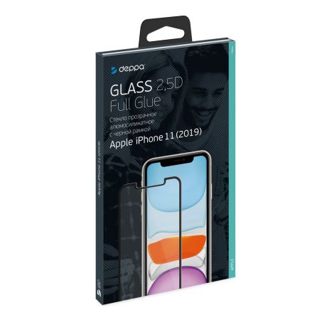 Защитное стекло 2.5D Deppa Full Glue для iPhone 11 (2019), 0.3 мм, черная рамка