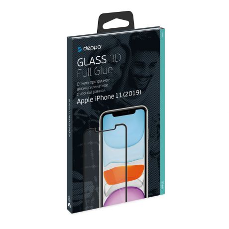 Защитное стекло 3D Deppa Full Glue для Apple iPhone 11 (2019), 0.3 мм, черная рамка