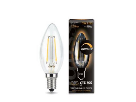 Лампочка Gauss LED Filament Candle Dimmable E14 5W 2700К 103801105-D