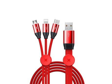 Аксессуар Baseus Car Co-Sharing Cable USB - USB-C / MicroUSB / Lightning 3.5A 1m Red CAMLT-FX09
