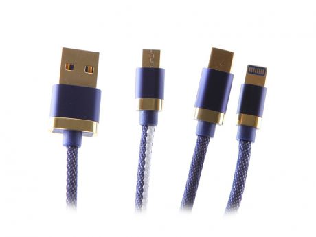 Аксессуар Innovation O3IMT-OCTOPUS Lux 3в1 USB - MicroUSB/Type-C/Lightning 1.2m 2A Blue 14783