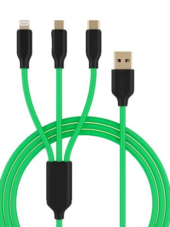 Аксессуар Greenconnect Fast Charge 3A 3 in 1 USB 2.0 - MicroUSB / TypeC / Lightning 1.5m Green GCR-51493