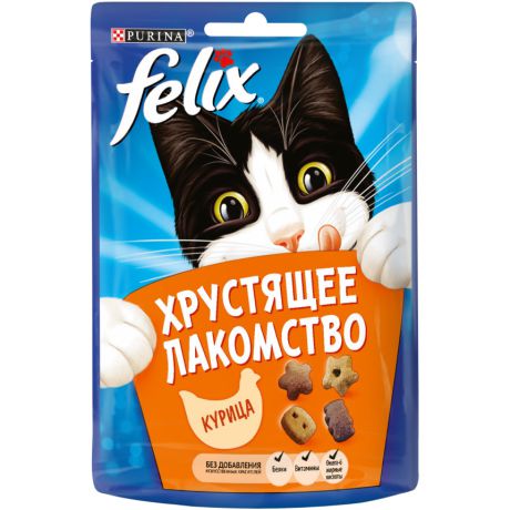 Хрустящее Лакомство Felix для взрослых кошек с курицей, пауч, 20г 12393612
