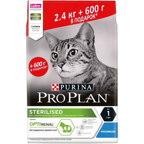 Сухой корм Purina Pro Plan для стерилизованных кошек и кастрированных котов, с кроликом, пакет, 3 кг 12400651