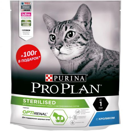 Сухой корм Purina Pro Plan для стерилизованных кошек и кастрированных котов, с кроликом, пакет, 400 г 12395853