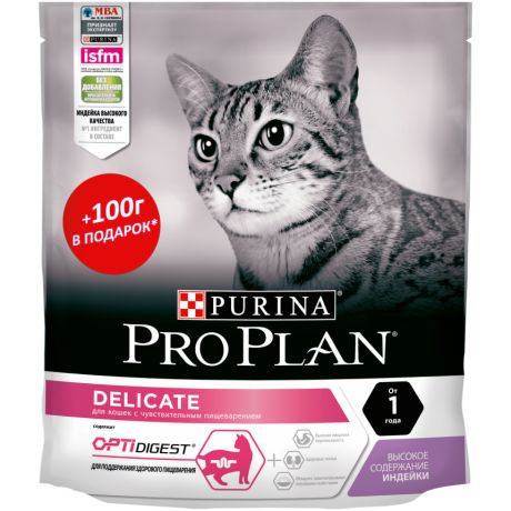 Сухой корм Purina Pro Plan для кошек с чувствительным пищеварением и привередливых к еде, с индейкой, пакет, 400 г 12395852