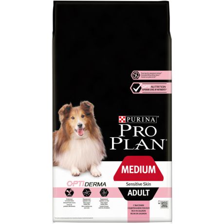 Сухой корм Purina Pro Plan для взрослых собак средних пород с чувствительной кожей с комплексом OPTIDERMA с лососем и рисом, пакет, 7 кг 12377417