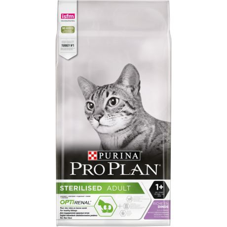 Сухой корм Purina Pro Plan для стерилизованных кошек и кастрированных котов, с индейкой, пакет, 10 кг 12390976