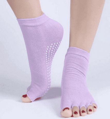 Носочки с открытыми пальчиками для йоги и пилатеса (0.1 кг, лиловый)