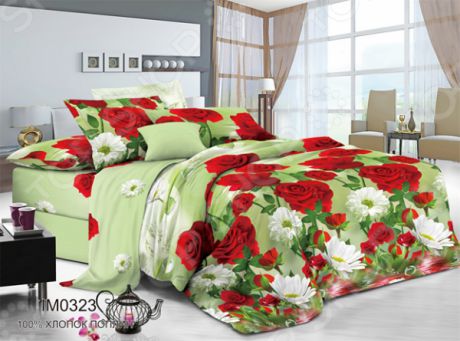 Комплект постельного белья «Цветочный рай». 1,5-спальный. Цвет: зеленый