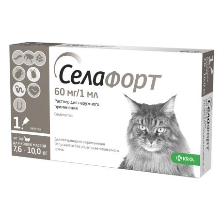 Р-р для наружного применения для кошек KRKA Селафорт весом7,6-10,0 кг, 1 мл (60 мг), шт