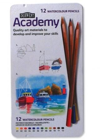 Набор акварельных карандашей, "Academy" , 12 штук, в металаллической коробке
