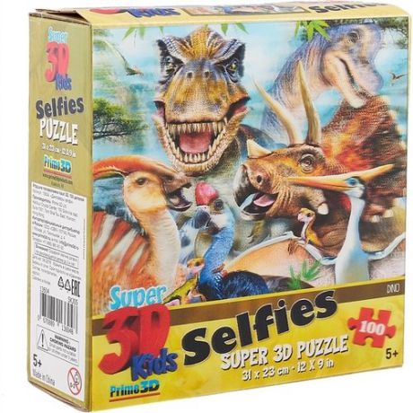 Пазл 100 Super 3D Kids Динозавры селфи (31х23) (5+) (13604) (коробка)