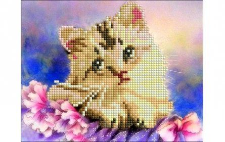 Набор для творчества, Рыжий кот, Алмазная мозаика Ласковый котенок (блест.) 17*22см, 14 цв ASM014