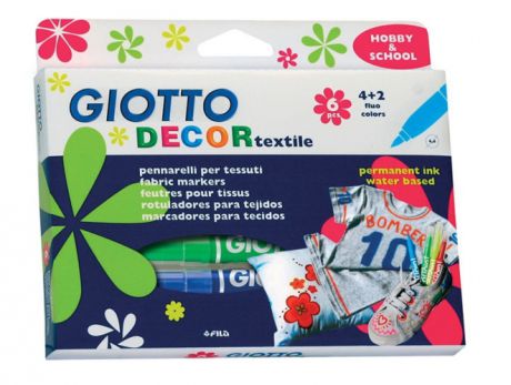 Фломастер, FILA GIOTTO/Джиотто, 6 цветов, для декор. текстиля, в блистере