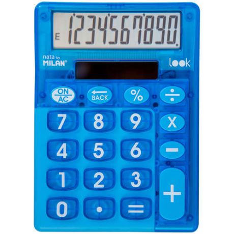 Калькулятор, Milan/Милан, настольный 10 разрядов, двойное питание, 145*106*21мм, синий прозрачный, в блистере