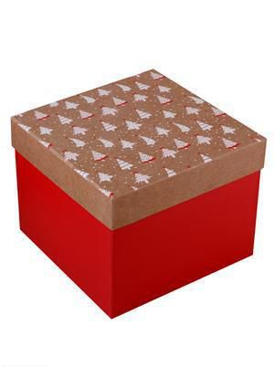 Коробка подарочная Елочки на крафте 12*12*9cм, картон