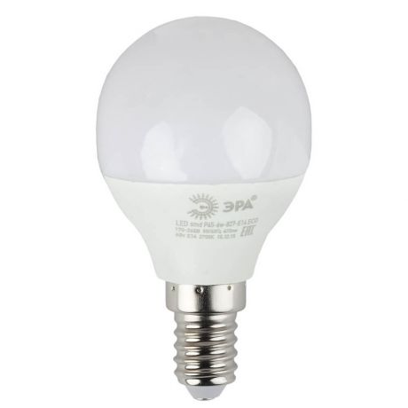 Лампа светодиодная ЭРА E14 6W 4000K матовая ECO LED P45-6W-840-E14