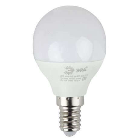 Лампа светодиодная ЭРА E14 6W 2700K матовая ECO LED P45-6W-827-E14