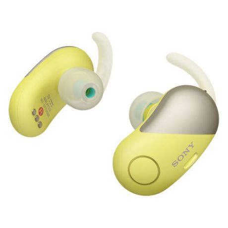 Наушники с микрофоном SONY WF-SP700N, Bluetooth, вкладыши, желтый [wfsp700ny.e]