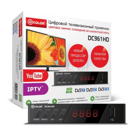 Ресивер DVB-T2 D-COLOR DC961HD, черный
